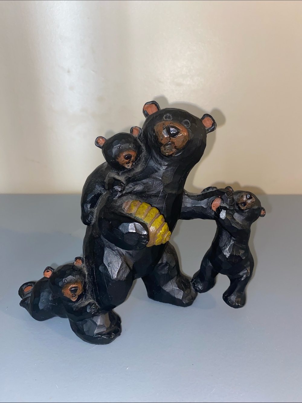 Black Bear Family Figurine with Honey Pot